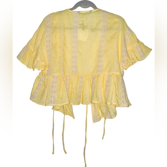 Zara Ruffled Sleeve Embroidered Peasant Wrap Top Yellow Size Medium - Picture 6 of 13